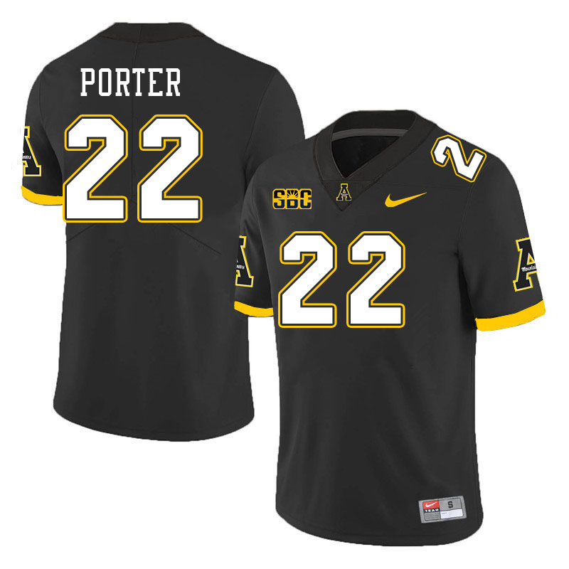 Men #22 DJ Porter Appalachian State Mountaineers College Football Jerseys Stitched Sale-Black